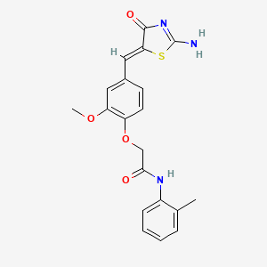 molecular formula C20H19N3O4S B2616002 (Z)-2-(4-((2-amino-4-oxothiazol-5(4H)-ylidene)methyl)-2-methoxyphenoxy)-N-(o-tolyl)acetamide CAS No. 867311-94-2