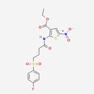 molecular formula C17H17FN2O7S2 B2616007 2-(4-((4-氟苯基)磺酰基)丁酰胺)-5-硝基噻吩-3-羧酸乙酯 CAS No. 922969-29-7