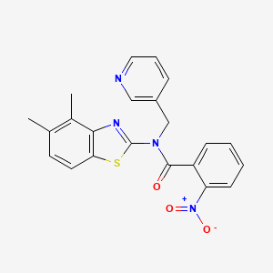 molecular formula C22H18N4O3S B2616018 N-(4,5-dimethylbenzo[d]thiazol-2-yl)-2-nitro-N-(pyridin-3-ylmethyl)benzamide CAS No. 895417-99-9