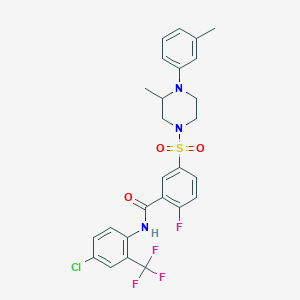 molecular formula C26H24ClF4N3O3S B2616039 N-(4-chloro-2-(trifluoromethyl)phenyl)-2-fluoro-5-((3-methyl-4-(m-tolyl)piperazin-1-yl)sulfonyl)benzamide CAS No. 451479-66-6