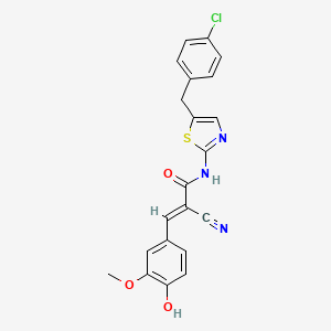 molecular formula C21H16ClN3O3S B2616043 (E)-N-(5-(4-chlorobenzyl)thiazol-2-yl)-2-cyano-3-(4-hydroxy-3-methoxyphenyl)acrylamide CAS No. 468769-00-8