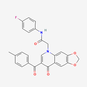 molecular formula C26H19FN2O5 B2616078 N-(4-fluorophenyl)-2-[7-(4-methylbenzoyl)-8-oxo-[1,3]dioxolo[4,5-g]quinolin-5-yl]acetamide CAS No. 866340-12-7