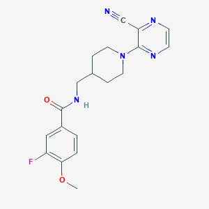 molecular formula C19H20FN5O2 B2616087 N-((1-(3-cyanopyrazin-2-yl)piperidin-4-yl)methyl)-3-fluoro-4-methoxybenzamide CAS No. 1797535-20-6