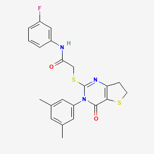 molecular formula C22H20FN3O2S2 B2616108 2-((3-(3,5-二甲苯基)-4-氧代-3,4,6,7-四氢噻吩并[3,2-d]嘧啶-2-基)硫代)-N-(3-氟苯基)乙酰胺 CAS No. 877653-42-4