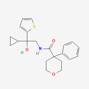 molecular formula C21H25NO3S B2616120 N-(2-cyclopropyl-2-hydroxy-2-(thiophen-2-yl)ethyl)-4-phenyltetrahydro-2H-pyran-4-carboxamide CAS No. 1396766-53-2