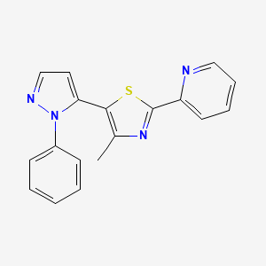 molecular formula C18H14N4S B2616122 2-[4-甲基-5-(1-苯基-1H-吡唑-5-基)-1,3-噻唑-2-基]吡啶 CAS No. 2060360-99-6