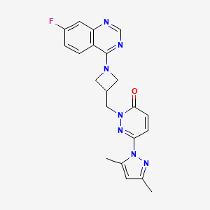 molecular formula C21H20FN7O B2616141 6-(3,5-二甲基-1H-吡唑-1-基)-2-{[1-(7-氟喹唑啉-4-基)氮杂环丁-3-基]甲基}-2,3-二氢哒嗪-3-酮 CAS No. 2200703-32-6