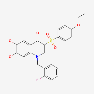 molecular formula C26H24FNO6S B2616143 3-(4-乙氧苯基)磺酰基-1-[(2-氟苯基)甲基]-6,7-二甲氧基喹啉-4-酮 CAS No. 866845-93-4