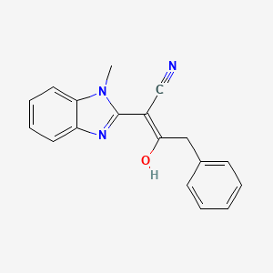 molecular formula C18H15N3O B2616185 (E)-2-(1-甲基-1H-苯并[d]咪唑-2(3H)-亚甲基)-3-氧代-4-苯基丁腈 CAS No. 1351453-69-4