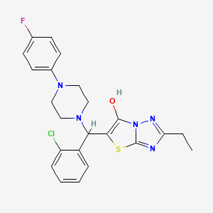 molecular formula C23H23ClFN5OS B2616204 5-((2-Chlorophenyl)(4-(4-fluorophenyl)piperazin-1-yl)methyl)-2-ethylthiazolo[3,2-b][1,2,4]triazol-6-ol CAS No. 887220-01-1