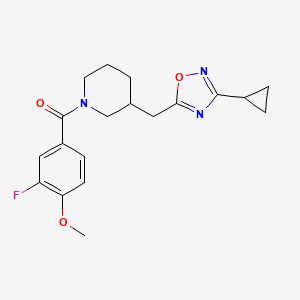 molecular formula C19H22FN3O3 B2616230 (3-((3-环丙基-1,2,4-恶二唑-5-基)甲基)哌啶-1-基)(3-氟-4-甲氧基苯基)甲酮 CAS No. 1705772-06-0