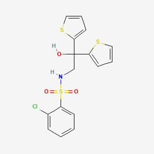molecular formula C16H14ClNO3S3 B2616235 2-chloro-N-(2-hydroxy-2,2-di(thiophen-2-yl)ethyl)benzenesulfonamide CAS No. 2034478-03-8