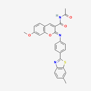 (2Z)-N-acetyl-7-methoxy-2-{[4-(6-methyl-1,3-benzothiazol-2-yl)phenyl]imino}-2H-chromene-3-carboxamide