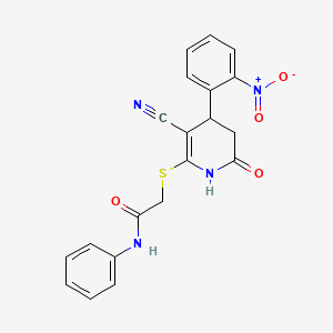 2-((3-cyano-4-(2-nitrophenyl)-6-oxo-1,4,5,6-tetrahydropyridin-2-yl)thio)-N-phenylacetamide