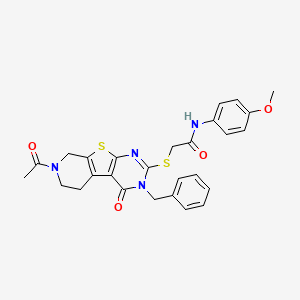 molecular formula C27H26N4O4S2 B2616252 2-((7-acetyl-3-benzyl-4-oxo-3,4,5,6,7,8-hexahydropyrido[4',3':4,5]thieno[2,3-d]pyrimidin-2-yl)thio)-N-(4-methoxyphenyl)acetamide CAS No. 1189858-02-3