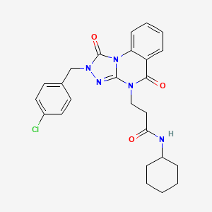molecular formula C25H26ClN5O3 B2616255 N-[5-({[(5-chloro-2-methoxyphenyl)amino]carbonyl}amino)-1,3-benzothiazol-2-yl]cyclohexanecarboxamide CAS No. 1251579-38-0