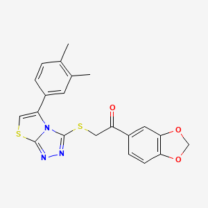 molecular formula C21H17N3O3S2 B2616257 1-(2H-1,3-benzodioxol-5-yl)-2-{[5-(3,4-dimethylphenyl)-[1,2,4]triazolo[3,4-b][1,3]thiazol-3-yl]sulfanyl}ethan-1-one CAS No. 690645-48-8