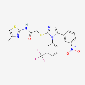 molecular formula C22H16F3N5O3S2 B2616272 N-(4-methylthiazol-2-yl)-2-((5-(3-nitrophenyl)-1-(3-(trifluoromethyl)phenyl)-1H-imidazol-2-yl)thio)acetamide CAS No. 1226431-70-4