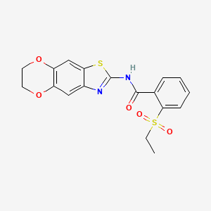 molecular formula C18H16N2O5S2 B2616273 N-(6,7-dihydro-[1,4]dioxino[2,3-f][1,3]benzothiazol-2-yl)-2-ethylsulfonylbenzamide CAS No. 886931-23-3