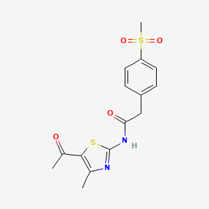 molecular formula C15H16N2O4S2 B2616281 N-(5-acetyl-4-methylthiazol-2-yl)-2-(4-(methylsulfonyl)phenyl)acetamide CAS No. 941930-66-1