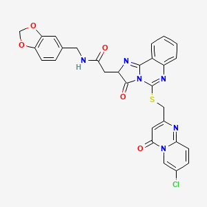 molecular formula C29H21ClN6O5S B2616283 N-(1,3-benzodioxol-5-ylmethyl)-2-(5-{[(7-chloro-4-oxo-4H-pyrido[1,2-a]pyrimidin-2-yl)methyl]thio}-3-oxo-2,3-dihydroimidazo[1,2-c]quinazolin-2-yl)acetamide CAS No. 1173775-02-4