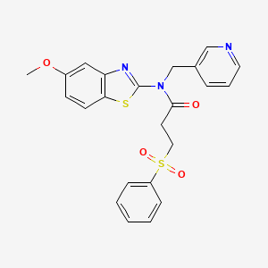 molecular formula C23H21N3O4S2 B2616302 N-(5-methoxybenzo[d]thiazol-2-yl)-3-(phenylsulfonyl)-N-(pyridin-3-ylmethyl)propanamide CAS No. 895415-89-1