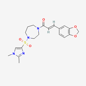 molecular formula C20H24N4O5S B2616306 (E)-3-(benzo[d][1,3]dioxol-5-yl)-1-(4-((1,2-dimethyl-1H-imidazol-4-yl)sulfonyl)-1,4-diazepan-1-yl)prop-2-en-1-one CAS No. 1904633-09-5