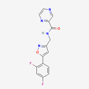 molecular formula C15H10F2N4O2 B2616335 N-((5-(2,4-difluorophenyl)isoxazol-3-yl)methyl)pyrazine-2-carboxamide CAS No. 1208392-45-3