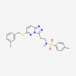 molecular formula C21H20FN5O2S2 B2616363 N-(2-(6-((3-fluorobenzyl)thio)-[1,2,4]triazolo[4,3-b]pyridazin-3-yl)ethyl)-4-methylbenzenesulfonamide CAS No. 872998-19-1