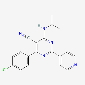 molecular formula C19H16ClN5 B2616404 4-(4-Chlorophenyl)-6-(isopropylamino)-2-(4-pyridinyl)-5-pyrimidinecarbonitrile CAS No. 320417-99-0