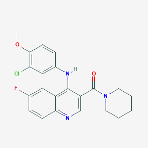 molecular formula C22H21ClFN3O2 B2616427 (4-((3-Chloro-4-methoxyphenyl)amino)-6-fluoroquinolin-3-yl)(piperidin-1-yl)methanone CAS No. 1326889-45-5