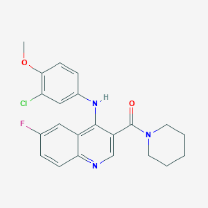 molecular formula C22H21ClFN3O2 B2616427 (4-((3-氯-4-甲氧基苯基)氨基)-6-氟喹啉-3-基)(哌啶-1-基)甲酮 CAS No. 1326889-45-5