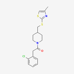 molecular formula C18H21ClN2OS2 B2616440 2-(2-氯苯基)-1-(4-(((4-甲基噻唑-2-基)硫代)甲基)哌啶-1-基)乙酮 CAS No. 1421483-80-8