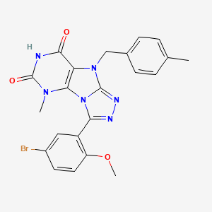 molecular formula C22H19BrN6O3 B2616444 3-(5-bromo-2-methoxyphenyl)-5-methyl-9-(4-methylbenzyl)-5H-[1,2,4]triazolo[4,3-e]purine-6,8(7H,9H)-dione CAS No. 921539-56-2