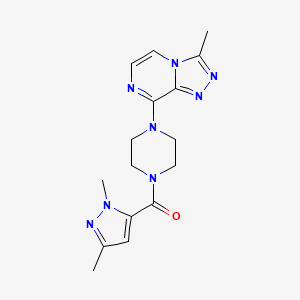molecular formula C16H20N8O B2616473 (1,3-dimethyl-1H-pyrazol-5-yl)(4-(3-methyl-[1,2,4]triazolo[4,3-a]pyrazin-8-yl)piperazin-1-yl)methanone CAS No. 2034466-98-1