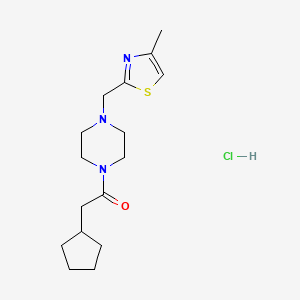 molecular formula C16H26ClN3OS B2616477 2-Cyclopentyl-1-(4-((4-methylthiazol-2-yl)methyl)piperazin-1-yl)ethanone hydrochloride CAS No. 1323567-77-6