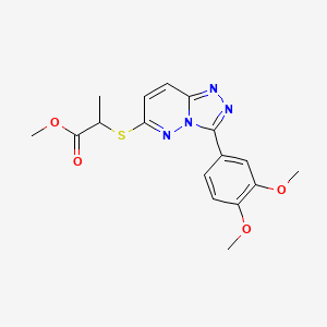 molecular formula C17H18N4O4S B2616490 2-((3-(3,4-二甲氧基苯基)-[1,2,4]三唑并[4,3-b]哒嗪-6-基)硫代)-2-甲基丙酸甲酯 CAS No. 852437-99-1