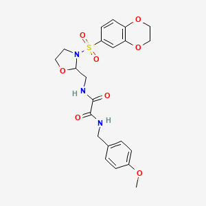 molecular formula C22H25N3O8S B2616491 N1-((3-((2,3-dihydrobenzo[b][1,4]dioxin-6-yl)sulfonyl)oxazolidin-2-yl)methyl)-N2-(4-methoxybenzyl)oxalamide CAS No. 868982-42-7