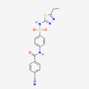 molecular formula C18H15N5O3S2 B2616495 4-Cyano-N-[4-(5-ethyl-[1,3,4]thiadiazol-2-ylsulfamoyl)-phenyl]-benzamide CAS No. 307514-13-2