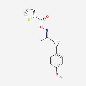 molecular formula C17H17NO3S B2616502 2-{[({1-[2-(4-Methoxyphenyl)cyclopropyl]ethylidene}amino)oxy]carbonyl}thiophene CAS No. 341966-76-5