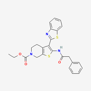 molecular formula C25H23N3O3S2 B2616519 ethyl 3-(1,3-benzothiazol-2-yl)-2-(2-phenylacetamido)-4H,5H,6H,7H-thieno[2,3-c]pyridine-6-carboxylate CAS No. 946236-68-6