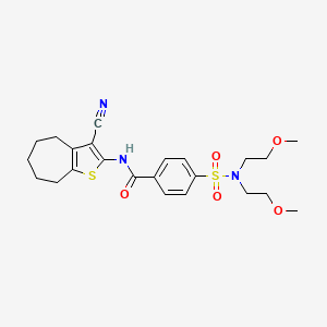 molecular formula C23H29N3O5S2 B2616529 4-(N,N-bis(2-methoxyethyl)sulfamoyl)-N-(3-cyano-5,6,7,8-tetrahydro-4H-cyclohepta[b]thiophen-2-yl)benzamide CAS No. 438028-40-1