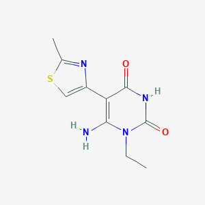 molecular formula C10H12N4O2S B2616530 6-Amino-1-ethyl-5-(2-methyl-1,3-thiazol-4-yl)-1,2,3,4-tetrahydropyrimidine-2,4-dione CAS No. 871217-43-5