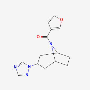 molecular formula C14H16N4O2 B2616547 ((1R,5S)-3-(1H-1,2,4-triazol-1-yl)-8-azabicyclo[3.2.1]octan-8-yl)(furan-3-yl)methanone CAS No. 2320668-36-6