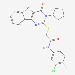 molecular formula C23H19ClFN3O3S B2616549 N-(3-chloro-4-fluorophenyl)-2-((3-cyclopentyl-4-oxo-3,4-dihydrobenzofuro[3,2-d]pyrimidin-2-yl)thio)acetamide CAS No. 899986-34-6
