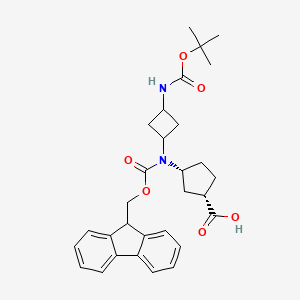 (1S,3R)-3-[9H-Fluoren-9-ylmethoxycarbonyl-[3-[(2-methylpropan-2-yl)oxycarbonylamino]cyclobutyl]amino]cyclopentane-1-carboxylic acid