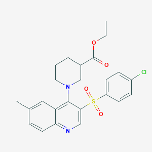 Ethyl 1-(3-((4-chlorophenyl)sulfonyl)-6-methylquinolin-4-yl)piperidine-3-carboxylate