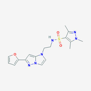 molecular formula C17H20N6O3S B2616556 N-(2-(6-(furan-2-yl)-1H-imidazo[1,2-b]pyrazol-1-yl)ethyl)-1,3,5-trimethyl-1H-pyrazole-4-sulfonamide CAS No. 1795490-56-0