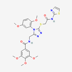 molecular formula C26H28N6O7S2 B2616573 N-((4-(2,5-dimethoxyphenyl)-5-((2-oxo-2-(thiazol-2-ylamino)ethyl)thio)-4H-1,2,4-triazol-3-yl)methyl)-3,4,5-trimethoxybenzamide CAS No. 309968-22-7