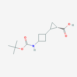 molecular formula C13H21NO4 B2616600 (1S)-2-[3-[(2-Methylpropan-2-yl)oxycarbonylamino]cyclobutyl]cyclopropane-1-carboxylic acid CAS No. 2551076-37-8